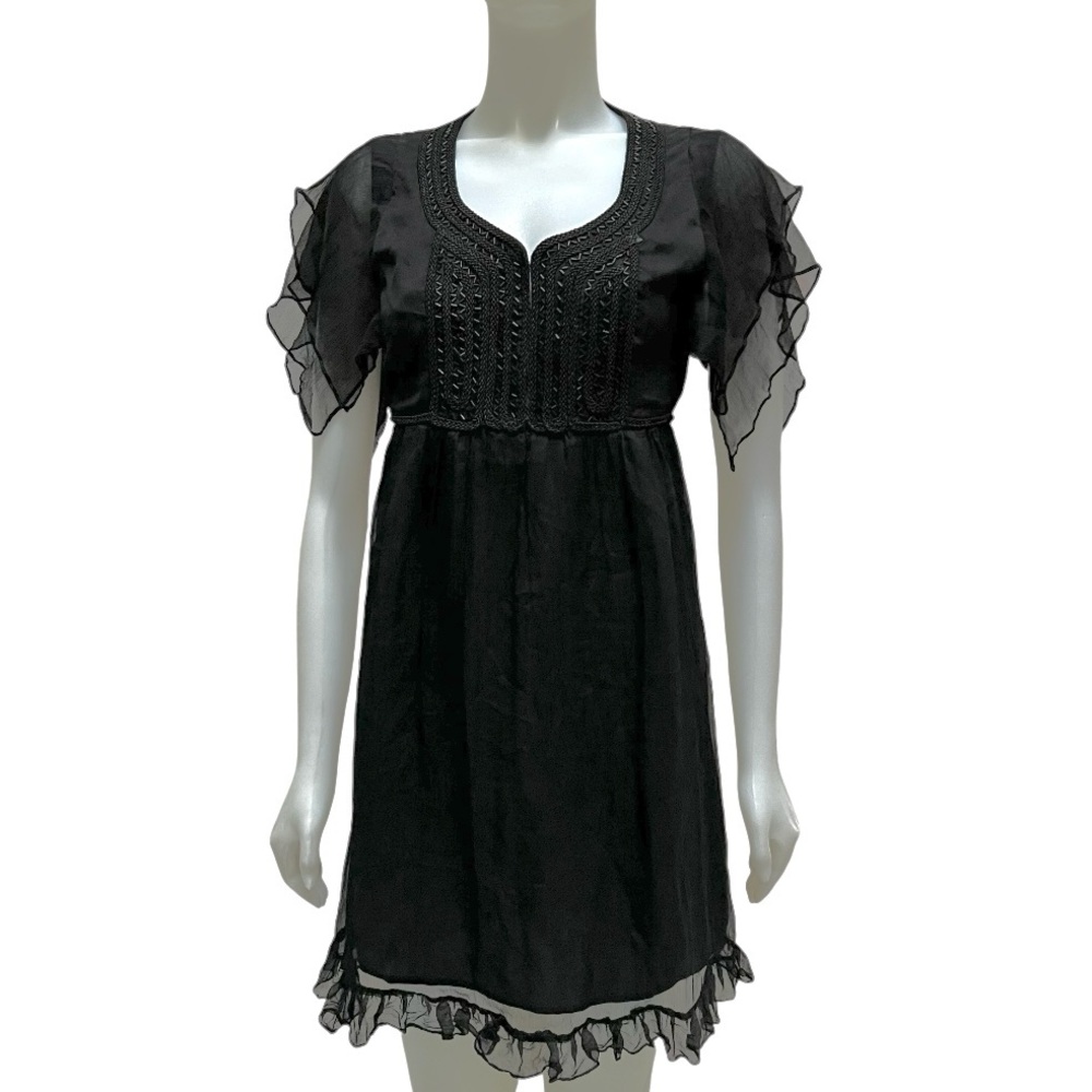 LYNN‎ ADLER Baby Doll Empire Silk Dress Beaded Blink Whimsy Goth Witchy Prom Y2K